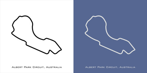 Obraz premium Albert Park Circuit Australia for formula one F1, motorsport, GP, autosport and season grand prix race tracks. Vector on white and blue background. Melbourne, Australia - Australian Grand Prix