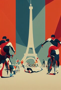 A series of stylized vintage graphic posters for a sport event, in the old style of offset stone printmaking.