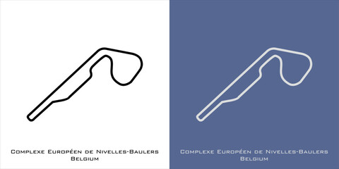 Complexe Européen de Nivelles-Baulers circuit for formula one F1, motorsport, GP, autosport and season grand prix race tracks. Vector on white and blue background. Nivelles, Belgium - belgian