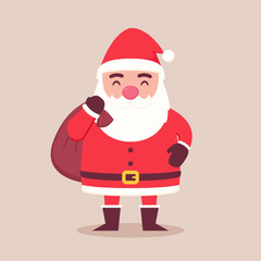 Cartoon Christmas illustrations isolated on pastel. Funny happy Santa Claus character with gift, bag with presents, waving and greeting. For Christmas cards, banners.