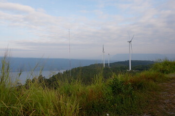 many large windmills  Khao Yai Thiang, Thailand