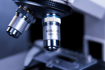 Close-up view of scientific microscopic data analysis in laboratory. Scientists research and...