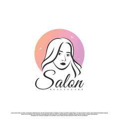 beauty logo design collection with women face and creative element Premium Vector