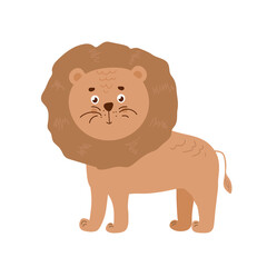 Wildlife animals. Cute lion with simple greens vector illustration. Jungle life clipart vector design.