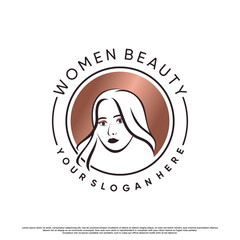 beauty logo design collection with women face and creative element Premium Vector