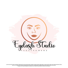 Beauty eyelash extension logo design with creative element Premium Vector
