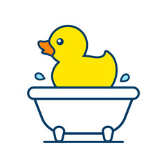 Cute little yellow duck in a retro style bathtub