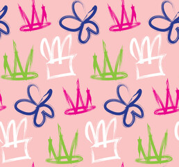 Abstract Hand Drawn Brush Graffiti Shapes Seamless Pattern Perfect for Allover Fabric Print or Wrapping Paper