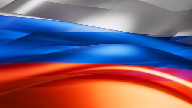 Russia flag shiny glass smooth overflow abstract shape waves moved looped video background