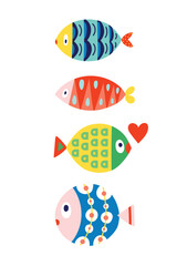 Cute fish card. Illustration. Kids illustration.