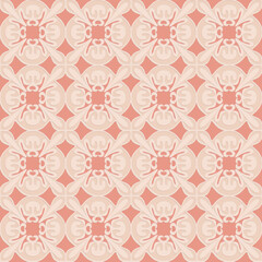 Pink beige embossed pattern in arabic style, oriental ornate seamless pattern