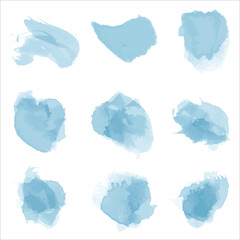 Vector blue watercolor brush stroke set. Abstract polish splash trace shape. blue oil paint smear line on transparent background
