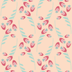 bellflower on pink beige background seamless pattern design, vector eps illustration