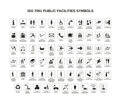 set of iso 7001 public facilities symbols on white background
