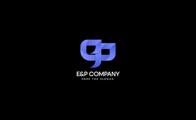 Logo concept illustration of letter E and P.  Modern monogram gradient vector. Isolated on black background