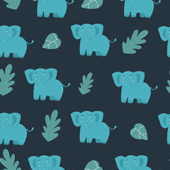 Cute seamless pattern for Baby Shower with elephant Vector seamless pattern for children, fabrics, clothes, wallpaper, nursery. Hand drawing,