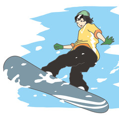 スノーボードをする女性