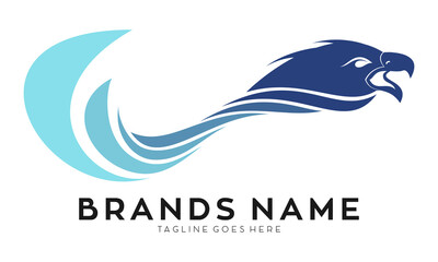 Eagle head with wave illustration vector logo