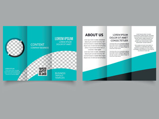 Turquoise trifold brochure. Flyer for printing. Template. Vector.