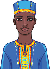Portrait of an African man in bright clothes. The vector illustration isolated on a white background.