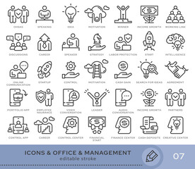 Set of conceptual icons. Vector icons in flat linear style for web sites, applications and other graphic resources. Set from the series - Office and Management. Editable stroke icon.