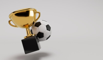 Gold winners trophy and football. soccer award. 3D Rendering