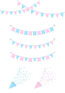 Set Of Garlands And Firecrackers For Gender Reveal Or Baby Shower Invitation, Banner.