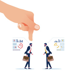 Hand pointing a businessman from the row, Human Resources concept to choose perfect candidate