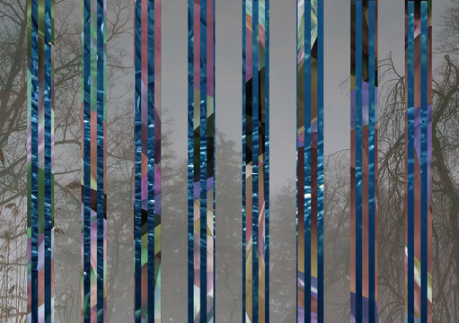 Abstract with stripes and fish school