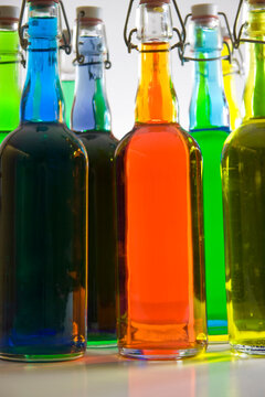 Colorful filled bottles