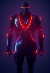 Digital illustration of a cyborg in a futuristic suit. Sci fi look.
