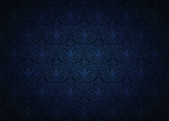 Royal, vintage, Gothic horizontal background in dark cyan, blue with a classic antique ornament, Rococo. Vector illustration