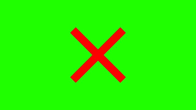 Animated red cross appears. Concept of prohibition. Animation isolated on green background. ,seamless blink slow animation