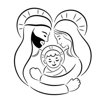 recommend clip art: Mary and Joseph hugging baby Jesus vector illustration