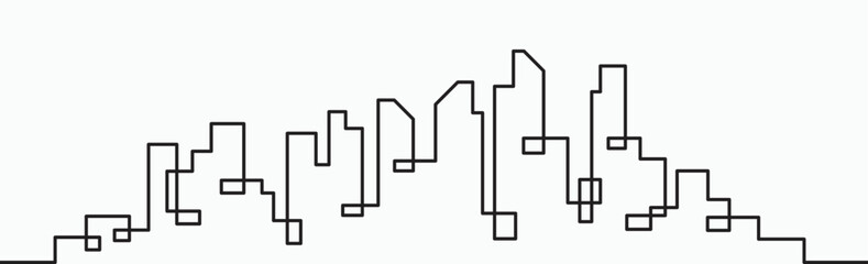 Fototapeta premium Modern City Skyline continuous outline drawing on white background.