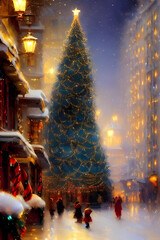 christmas marked in the city - painting