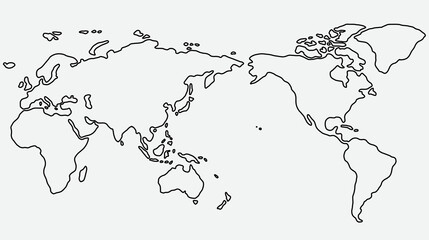 Freehand world map sketch on white background..