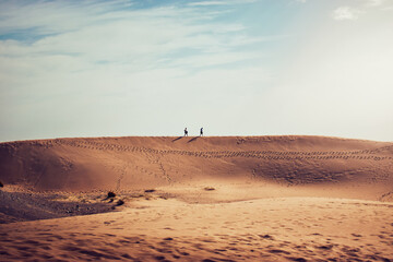 People walking on sand dune