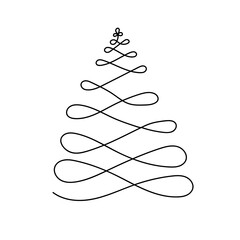 Continuous line drawing of Christmas tree. Vector illustration.