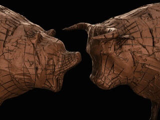 Bull Versus Bear Clay Scupltures