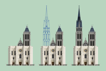 Travel landmarks Saint Denis Cathedral, architecture vector illustration