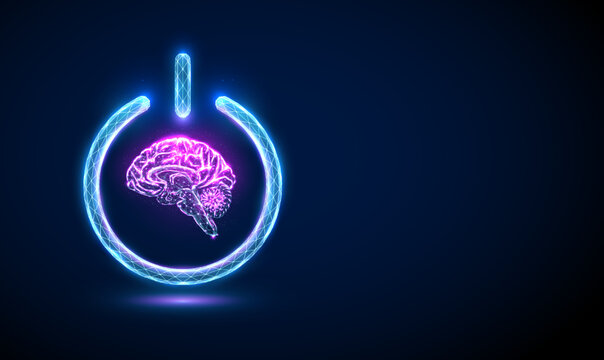 Abstract violet brains in blue power button.