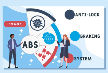 ABS - Anti-lock Braking System acronym. business concept background.  vector illustration concept with keywords and icons. lettering illustration with icons for web banner, flyer, landing