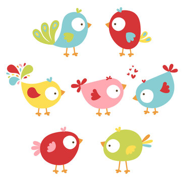 Illustration set of adorable colorful cute birds