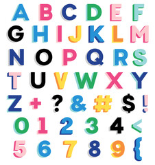 3D alphabet with numbers and symbols