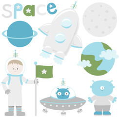 set of space characters and aliens