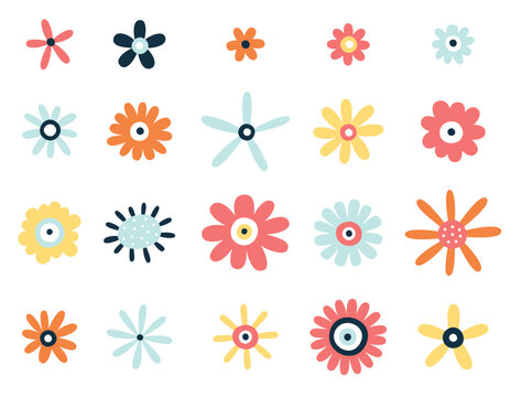 set of colorful cute flowers