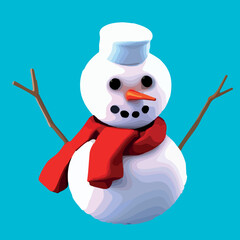 Snowman with a scarf isolated Flat design. 
