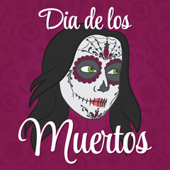 Day of the dead. Dia de muertos. Painted woman's face. Vector design.