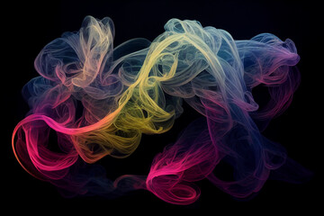 Fototapeta premium Multicolored neon fog on a black background. Smoke, steam, light. 